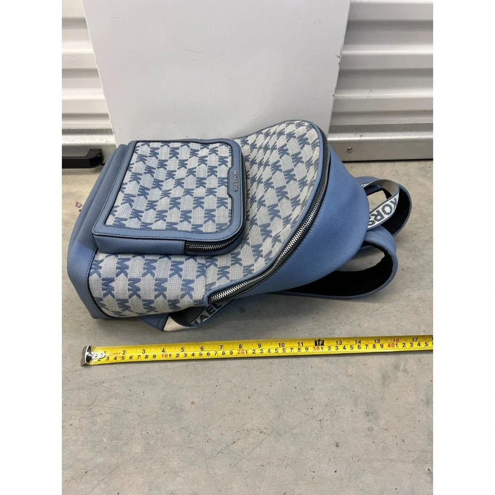 Michael Kors Cooper Bag Mens Large Blue Gray Logo Jacquard Commuter Backpack